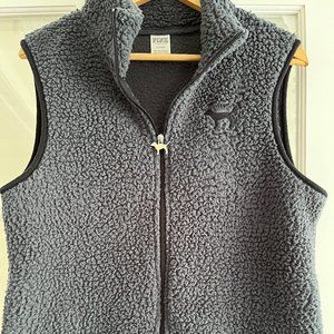 Victoria's Secret Sherpa "Pink"  Vest Dark Grey Medium with dog embroidery
